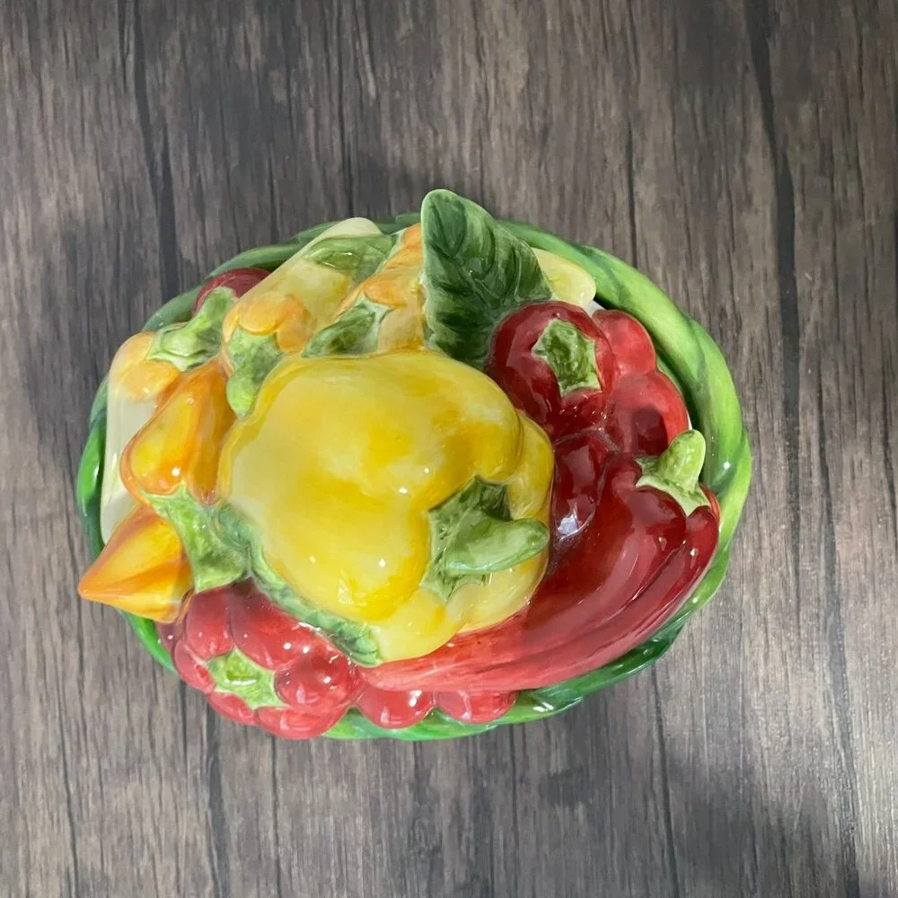 Fitz and Floyd Essentials Pepper Gourmet Ceramic Covered Dish Basket Trinket‎